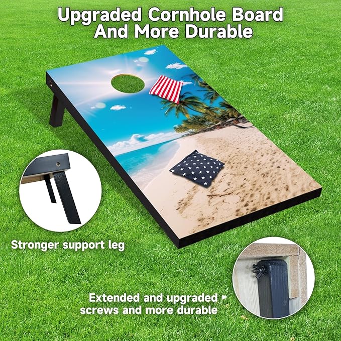 Cornhole Board Set 4x2 Regulation Size Billiards Table Style Cornhole Set with Carrying Bags & 8 Bean Bags Corn Hole Boards Bean Toss Games