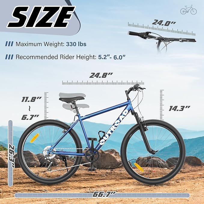 Beterland 26 Inch Mountain Bike, 1/7/21 Speed Comfort Bike wth Dual V Rakes, Bikes for Adults with Front Suspension and High Carbon Steel Frame, Bicycle with Adjustable Ergonomic Seat