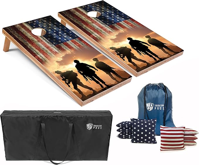 Tailgating Pros American Themed Lightweight Corn Hole Board Set w/Bean Bags and Carrying Case - 4'x2' Cornhole Toss