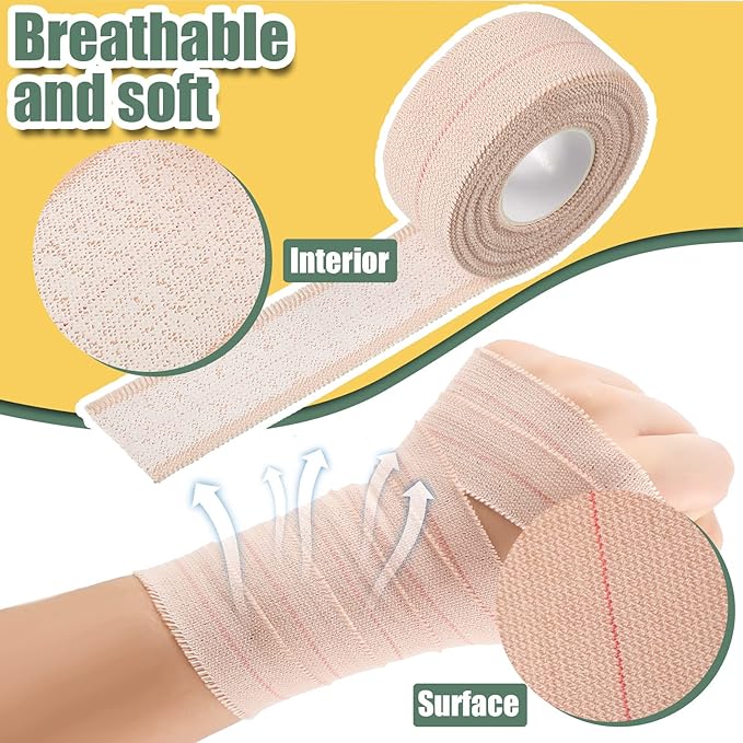 2 Rolls Adhesive Elastic Tape Bandage Tape Wrap Flexible Stretch Bandages for Sports Ankle, Knee and Wrist Sprains(Beige,1 Inch Wide)