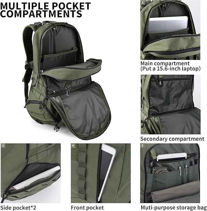 WindTook 30L Military Tactical Backpack for Men and Women,Molle Hiking daypacks Assault Pack 3 Day Bug Out Bag for Camping Travel Army Hunting Gym Rucksack Survival (Green)