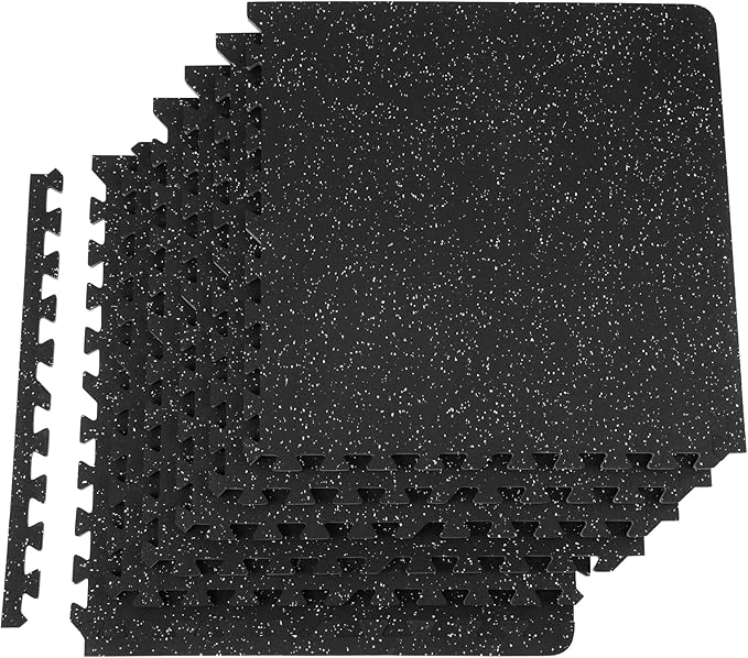 VEVOR 0.56 Inch Thick Gym Floor Mats, Rubber Top with EVA Foam, 25" x 25" Gym Flooring Workout Mats, Interlocking Puzzle Gym Mats for Gym, Home, Garage