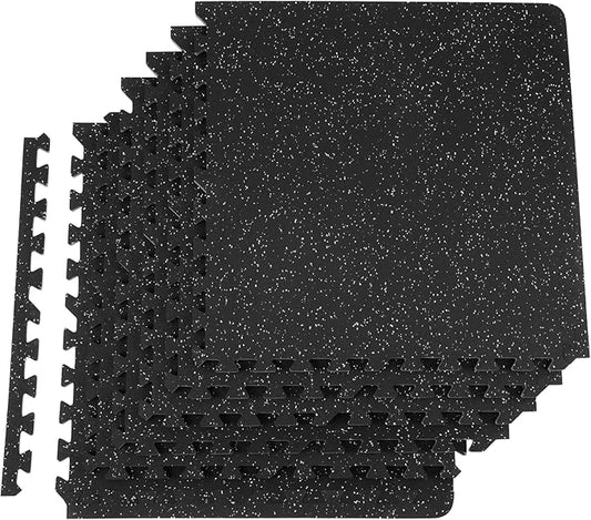 VEVOR 0.56 Inch Thick Gym Floor Mats, Rubber Top with EVA Foam, 25" x 25" Gym Flooring Workout Mats, Interlocking Puzzle Gym Mats for Gym, Home, Garage