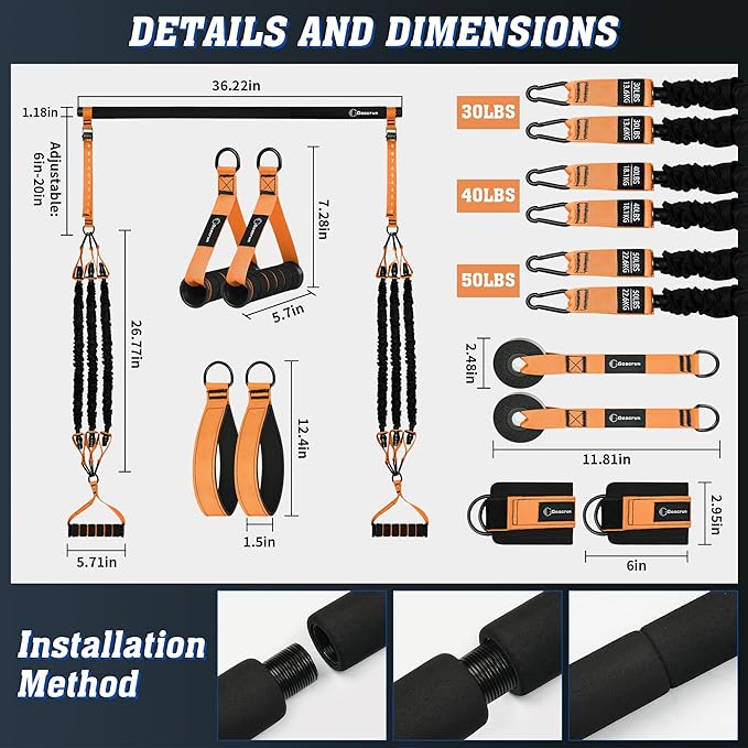 Portable Pilates Bar Kit with Resistance Bands for Men and Women - 3 Set Exercise Resistance Bands - Multifunctional Home Gym - Supports Full-Body Workouts – with Fitness Poster and Video