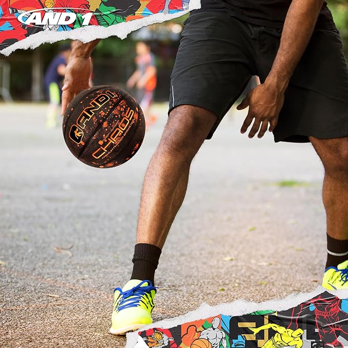 AND1 Chaos Basketball: Official Regulation Size 7 (29.5 inches) Rubber - Deep Channel Construction Streetball, Made for Indoor Outdoor Basketball Games