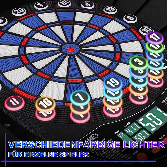 WIN.MAX Electronic Dart Board Soft Tip Dartboard Set LED Displays 3 Languages with 12 Darts 100 Tips Power Adapter