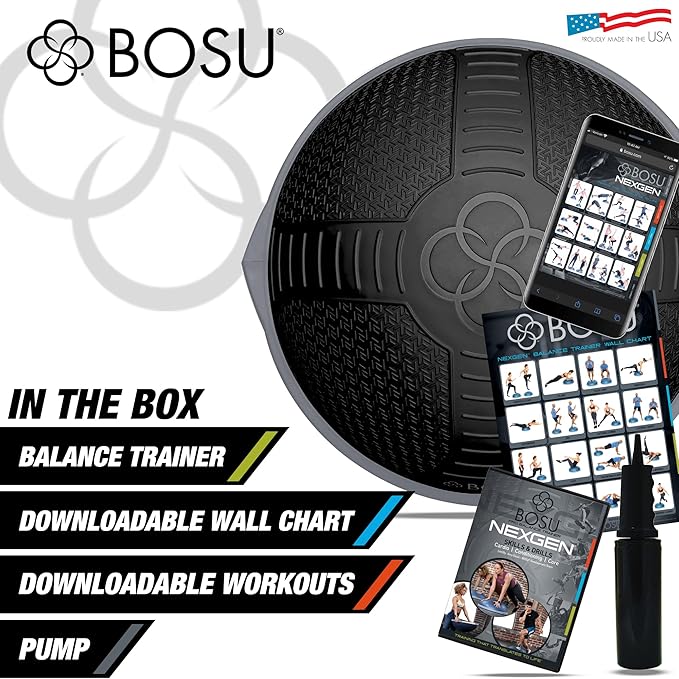Bosu Half Ball Home Balance Exercise Trainer for Strength and Flexibility Workouts with Built to Last Burst Resistant Material and Hand Pump