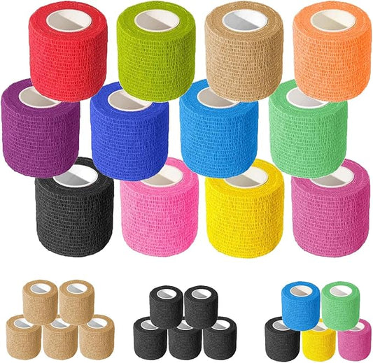 OZER 12 Pack 2 Inch x 5 Yards Self Adhesive Bandage Breathable Cohesive Bandage Wrap Rolls Elastic Self-Adherent Tape for Stretch Athletic, Sports, Wrist, Ankle (Colorful, 2 Inch)