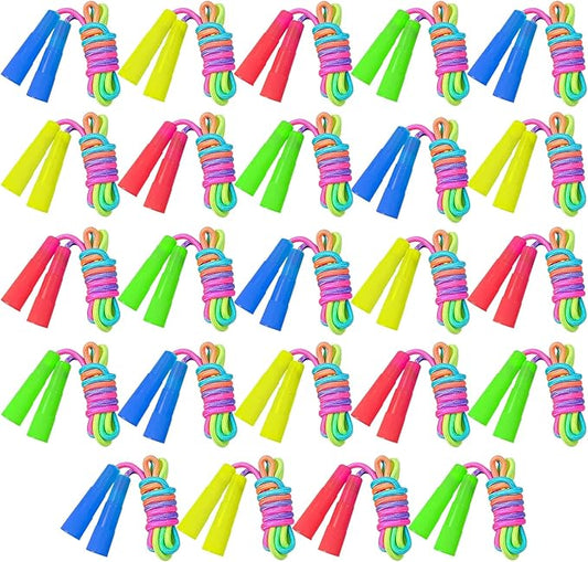 Elcoho 24 Packs Rainbow Jump Rope Set 7.2 Feet Adjustable Nylon Skipping Ropes Jumping Ropes for Outdoor Activity Party Favors School Games