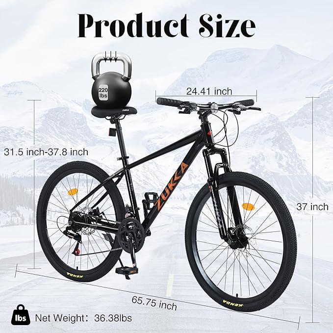 Mountain Bike 26 inch 24 Speed Dual Disc Brake MTB Front Suspension Fork Mountain Bicycle for Adult Men Women Outdoor Cycling