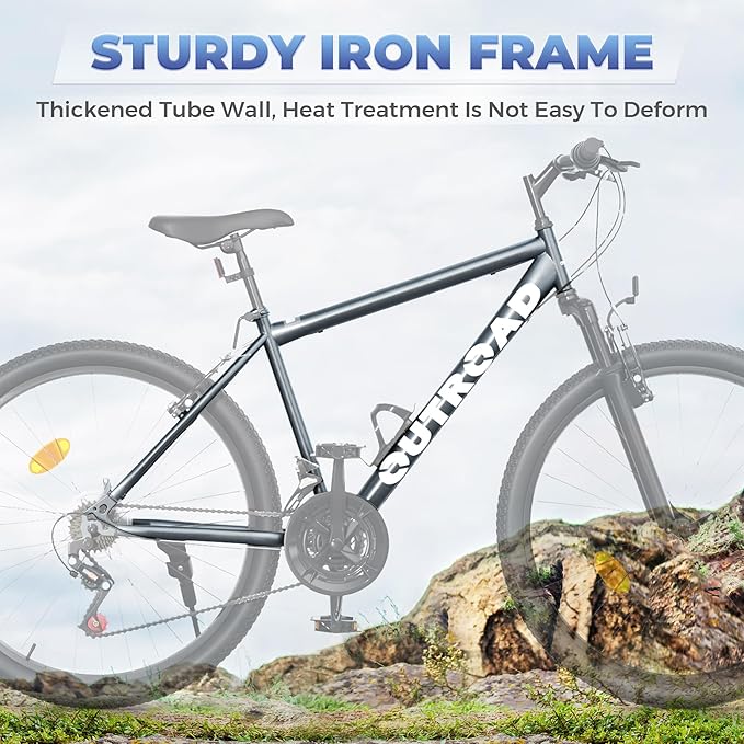 Outroad 26 Inch Mountain Bike, 7/21-Speed/High-Carbon Steel/Aviation Grade Frame, Dual Disc/V Brake, Adjustable Ergonomic Seat Bicycle for Men Women Adult, Quick Assembly in 20 Minutes