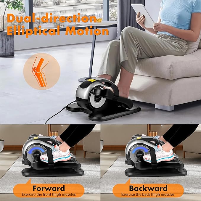 Zakle Under Desk Elliptical Machine, Electric Seated Pedal Exerciser w/Remote Control & 12 Adjustable Speeds, Fully Assembled Elliptical Training Machine for Home Office