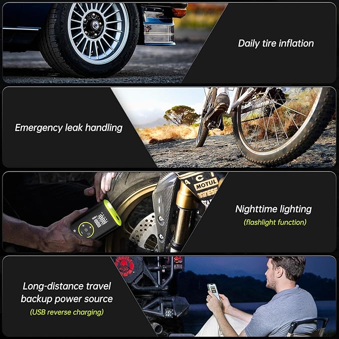 Roadvo Tire Inflator Portable Air Compressor-3X Fast 150 PSI Cordless Air Pump with Digital Tire Pressure Gauge,Auto Shutoff & LCD Display,Portable Bike Pump for Car Tires,Ebike,Motorcycle,Balls