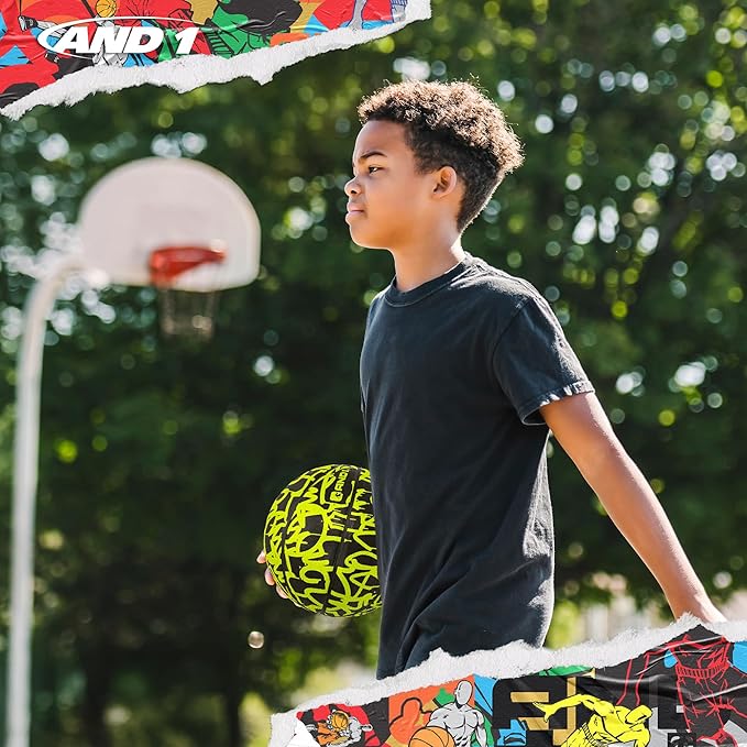 AND1 Fantom Graffiti Rubber Basketball - Streetball for Indoor and Outdoor Use, Deep Channel Construction and Durability