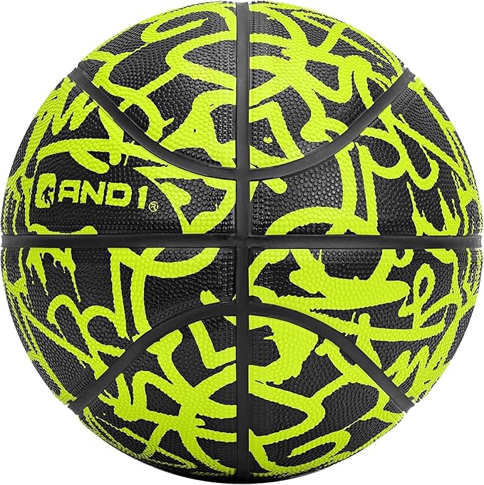 AND1 Fantom Graffiti Rubber Basketball Game Ready, 27.5 Inches, Youth Size 5, Made for Indoor and Outdoor, Sold Deflated (Pump NOT Included), Volt