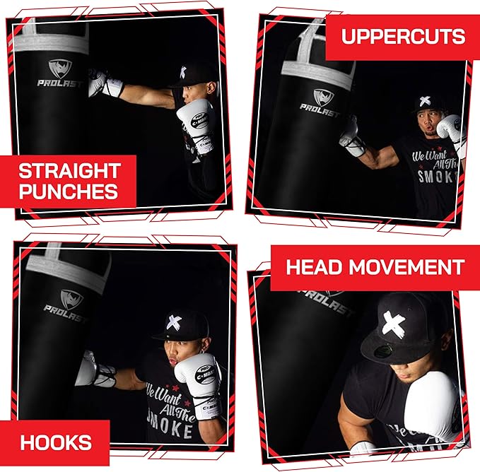 PROLAST Heavy Punching Kicking Bag for Adults, Boxing, MMA, Martial Arts, Muay Thai, Strength Training Equipment, Filled, 6ft, 150 lbs, Colored Trim Strap, Rhino Logo
