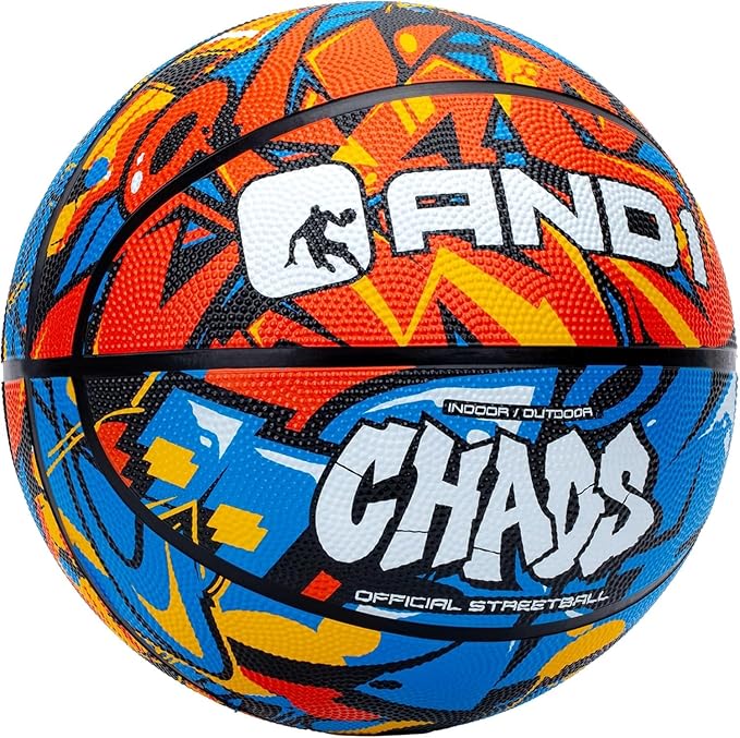 AND1 Chaos Rubber Basketball: Official Regulation Size 7 (29.5 inches) Rubber Basketball - Deep Channel Construction Streetball, Made for Indoor Outdoor