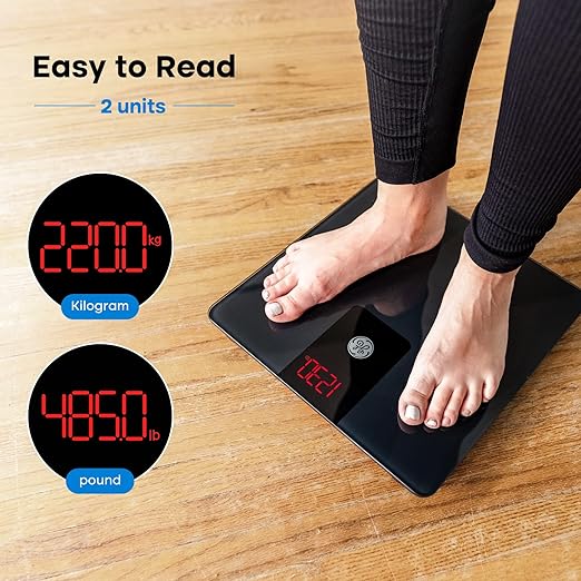 GE Bathroom Scale for Body Weight, Digital Weight Scales 500lb Heavy Duty Measuring Device for People Accurate BMI Weighing Machine with Bluetooth