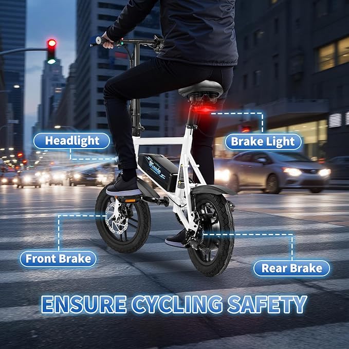 Winado Electric Bike for Adults, 14" Folding Electric Bicycle 450W Motor with Dual Disc Brakes, Max Range 25Miles(Pedal-Assist) & Speed 15.5MPH, Foldable Commuter City Ebike for Adults/Teens