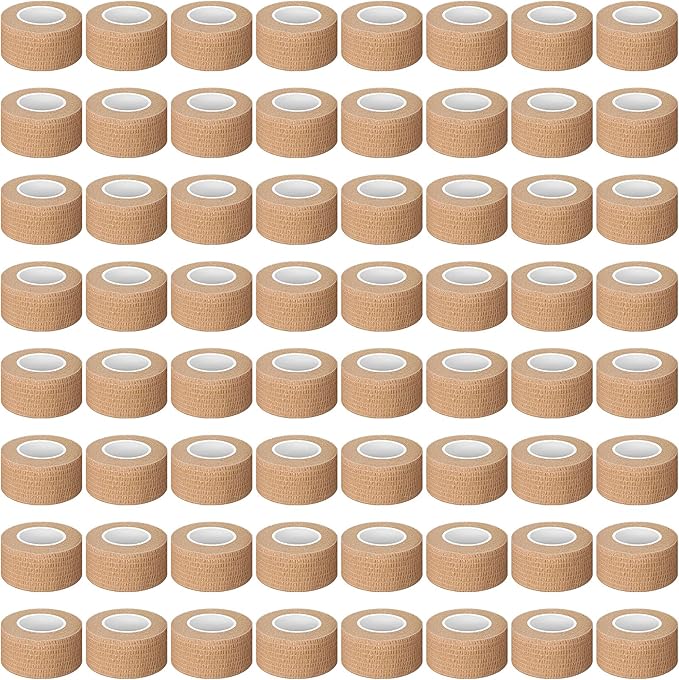 Treela 64 Pack 1" x 5 Yards Self Adhesive Cohesive Bandage Wraps, Elastic Breathable Athletic Tape, Flexible Self Adherent Bandage Rolls for Wrist, Ankle, Fingers, Sports & Pets (Beige)