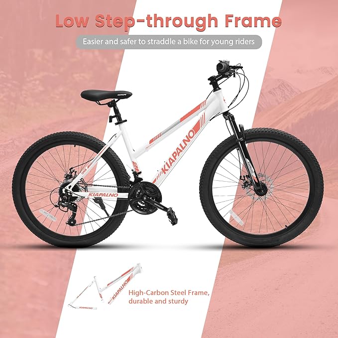24 26 Inch Women Girls Mountain Bike, Disc/V Brakes 21 Speeds Women Bike, Sturdy Steel Frame and Suspension Fork, Stylish Adult and Teens Bicycle for Urban Trail Snow Commuter