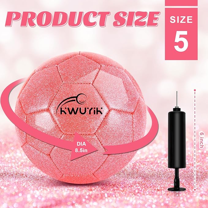 Size 3 4 5 Glitter Pink Gold Purple Soccer Ball Set with Pump Youth Soccer Ball for Kids Aged 4-6 6-8 8-12 Toddler Soccer Ball Soft Training Ball Practice for Teens Children Adults Boys Girls
