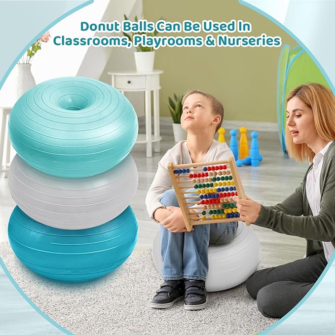 Lewtemi 6 Pcs Flexible Seating for Classroom Elementary 20 Inch Yoga Ball Chairs Large Inflatable Donut Exercise Ball Chair Stability Balance Trainer with Inflator for Kids Student(Elegant Color)