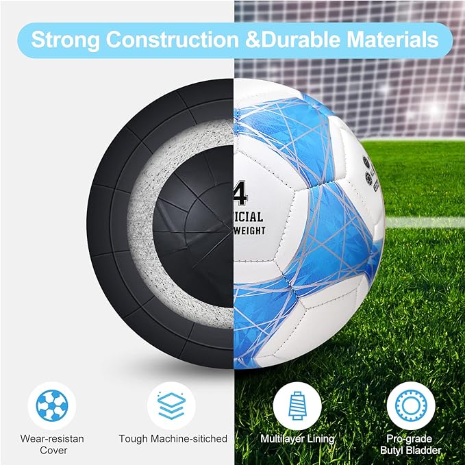 STEEFAN Teal/Blue/Pink Soccer Ball Size 4 for Kids Outdoor Play,Color Change Soccer Official Ball with Needles and Air Pump,Gift Idea for Kid Teen Boy Girl Junior Women,Indoor Outdoor Game Soccer Ball