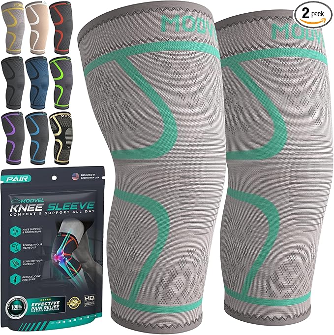 Modvel Compression Knee Brace for Women & Men, 2-Pack Knee Brace for Running Knee Pain, Knee Support Compression Sleeve, Workout Sports Knee Braces for Meniscus Tear, ACL & Arthritis Pain Relief