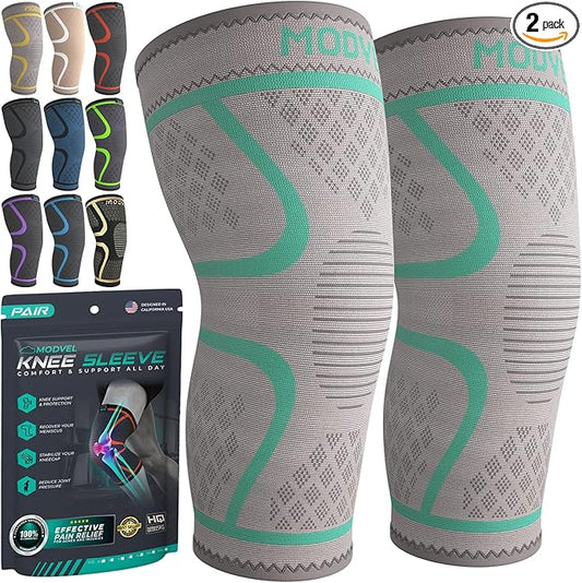 Modvel Compression Knee Brace for Women & Men, 2-Pack Knee Brace for Running Knee Pain, Knee Support Compression Sleeve, Workout Sports Knee Braces for Meniscus Tear, ACL & Arthritis Pain Relief