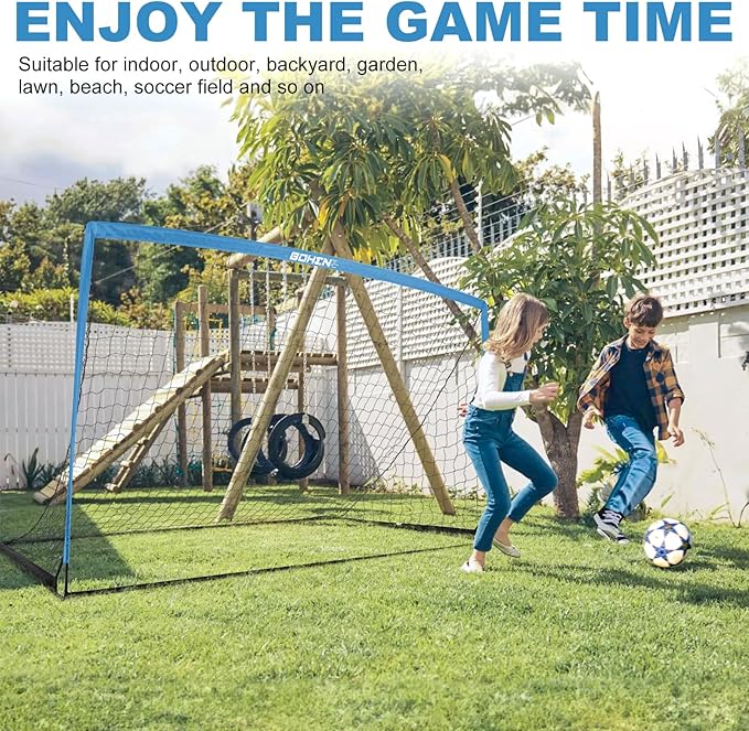 BOHEN 11x5.5 FT/9x5 FT/6x4 FT Portable Metal Soccer Goal for Backyard with Carry Bag - Fun for Outdoor Indoor Training Games for Kids and Adult, Easy Storage and Transportation