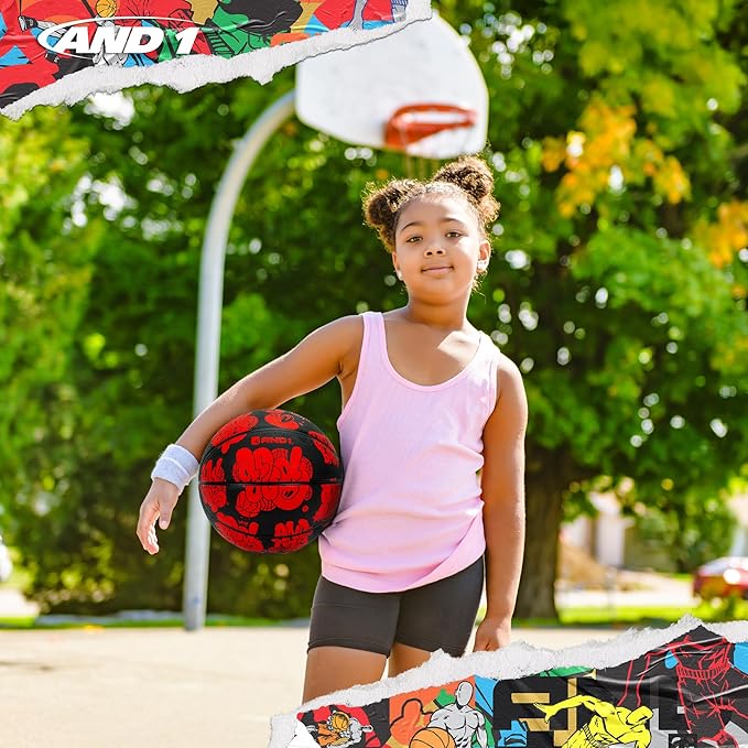 AND1 Toss Up Basketball : Youth Sized Rubber Streetball for Indoor and Outdoor Use, Deep Channel Construction and Durability, Includes 10” Pump