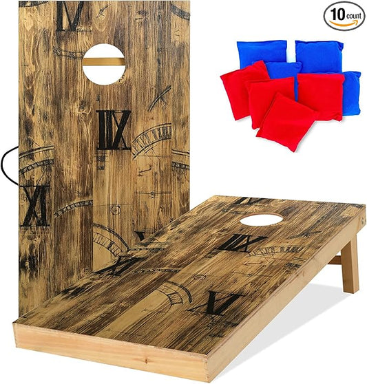UKASE Solid Wood Regulation Size Cornhole Set Portable Bean Bags Toss Game with Durable Wood Grain Printed Surface and Underneath for Indoor and Outdoor