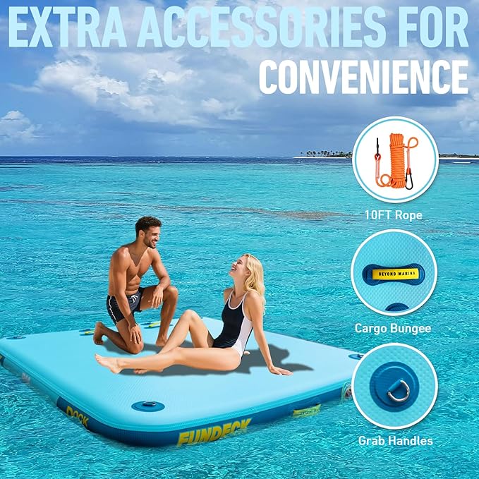 Inflatable Floating Dock – Swim Platform, Floating Deck Raft Mat for Lake, Pool, Beach, Ocean – Non-Slip Surface – BM Fundeck