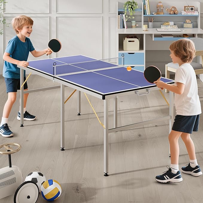 Garvee Portable Ping Pong Table,9FT/8FT /6FT Professional Indoor/Outdoor Table Tennis Tables Game with Net for Adults/Teens,2 Tennis Paddles and 3 Balls- Quick Assembly