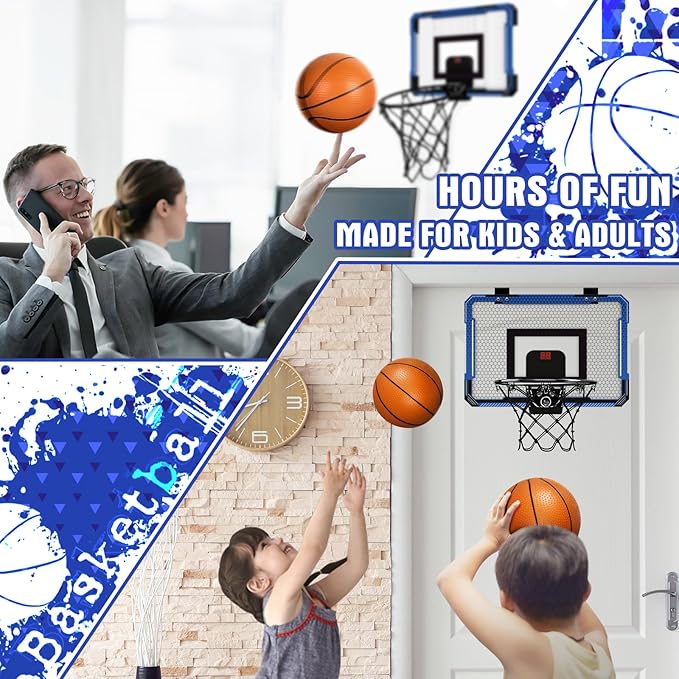 Indoor Mini Basketball Hoop with Electronic Scoreboard - Over The Door Basketball Hoop with 3 Balls, Mini Hoop Door & Wall Office Bedroom Score Basketball Hoop for Kids and Adults