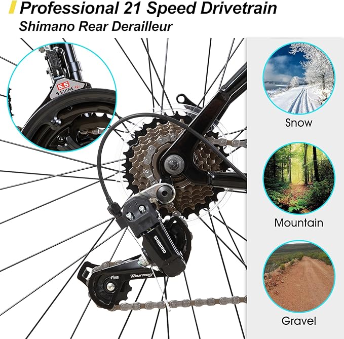 HILAND 26 27.5 29 Inch Mountain Bike, Mens and Womens MTB with 21 Speeds, High-Tensile Steel Frame, V Brake, Hardtail Bicycle for Adults