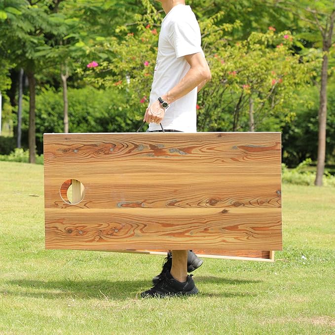 UKASE Solid Wood Regulation Size Cornhole Set Portable Bean Bags Toss Game with Durable Wood Grain Printed Surface and Underneath for Indoor and Outdoor