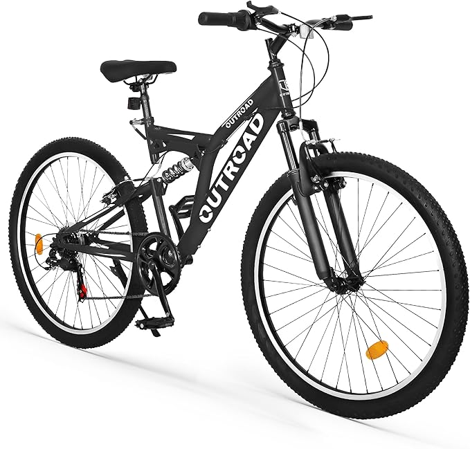 Outroad 26 Inch Mountain Bike, 7-Speed/High-Carbon Steel/Aviation Grade Frame with V Brake, Adjustable Ergonomic Seat Bicycle for Men Women Adult, MTB with Shock Absorption System
