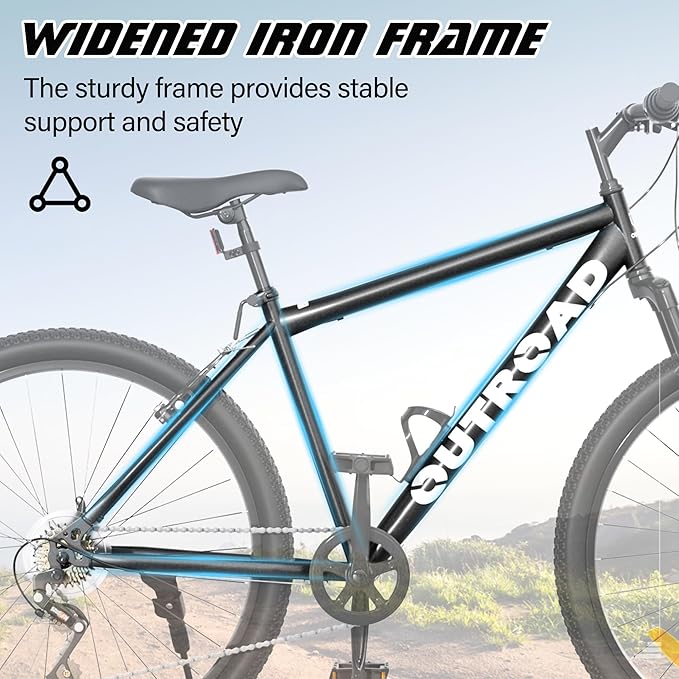 Betterland 26 Inch Mountain Bike, 7-Speed Adult Bike with Dual V Brakes, Outdoor Cycling Bike with High Carbon Steel Frame and Front Suspension, Adjustable Ergonomic Seat for Bicycle (X5 Black)