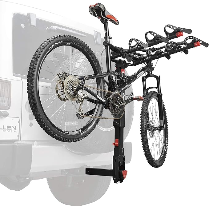 Allen Sports Premier Locking Quick Release 4-Bike Carrier for 2 Inch Hitch on Vehicles with Spare Tire, Model 400QR, Black & Sports 8 Ft Polyester Cargo Straps with Padded Cam Buckles, Model 508S