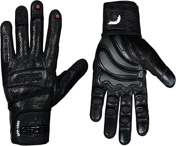 Elite Leather Gym Gloves with Built in 2" Wide Wrist Wraps Grip & Design for Weightlifting Power Lifting Bodybuilding & Strength Training Workout Exercises, Size : Large