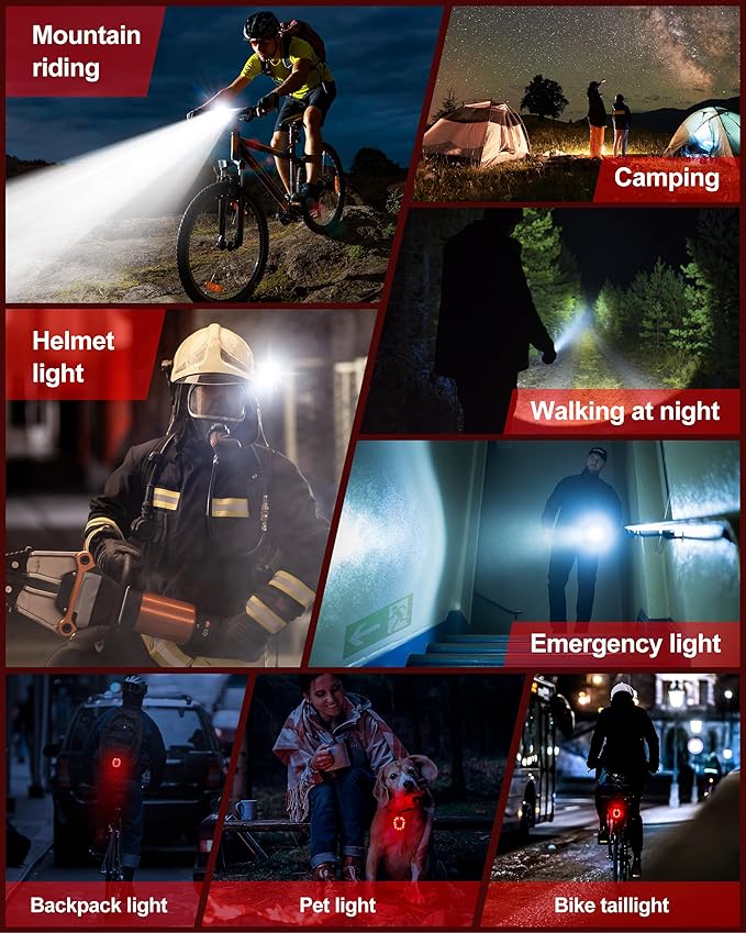 High Lumen Bike Light Set, Prasky Rechargeable Bicycle Lights Front and Rear, Super Bright LED Headlight, IP65 Waterproof Multiple Modes Road Mountain Bike Lights for Night Riding