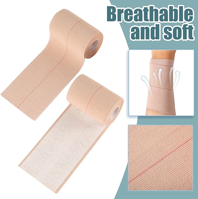2 Rolls Adhesive Elastic Tape Bandage Tape Wrap Flexible Stretch Bandages for Sports Ankle, Knee and Wrist Sprains(Beige,4 Inch Wide)