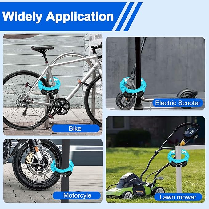 NDakter Bike Chain Lock, 5 Digit Combination Heavy Duty Anti Theft Bicycle Chain Lock,2.62/3.2/4.27/5/6Ft Long Security Resettable Bike Locks for Bike, Bicycle, Scooter, Door, Gate, Fence-4/6mm Thick