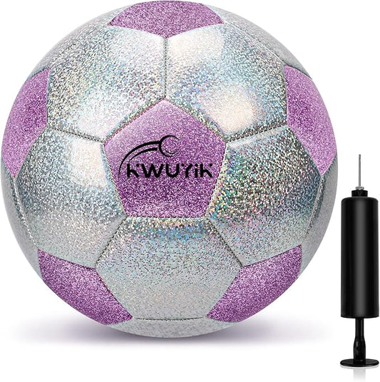 Soccer Ball Size 3 4 5 Glitter Pink Purple Silver with Pump Toddler Soccer Ball for Kids Aged 3-6 6-8 8-12 Outdoor Training Ball for Girls Boys Children Youth Teens