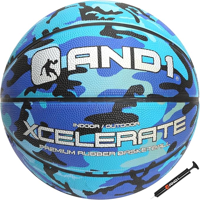 AND1 Xcelerate Rubber Basketball: Official Regulation Size 7 (29.5”) Streetball, Made for Indoor/Outdoor Games
