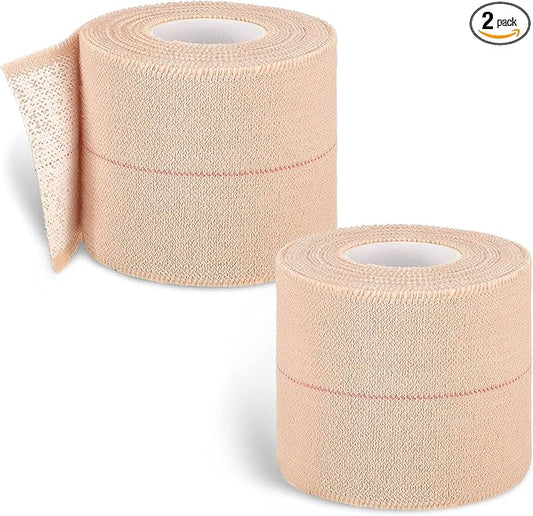 Nuanchu 2 Rolls Adhesive Elastic Tape Bandage Tape Wrap Flexible Stretch Bandages for Sports Ankle, Knee and Wrist Sprains(Beige,2 Inch Wide)