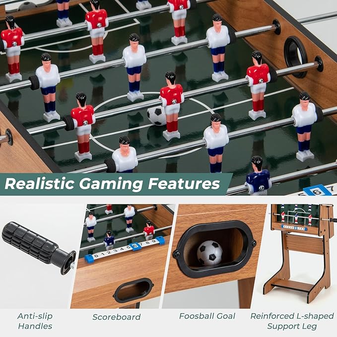 Giantex 27in Folding Foosball Table with 2 Mini Footballs, Score Keepers - ASTM Certified for Indoor Recreation, Great for Family Game Nights and Parties