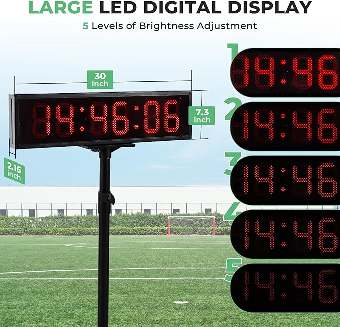6.4FT High LED Large Timer 30" Race Clock with Tripod Cordless Countdown/up Clock Stopwatch with IR Remote Control for Sports Race, Running Events, Marathon